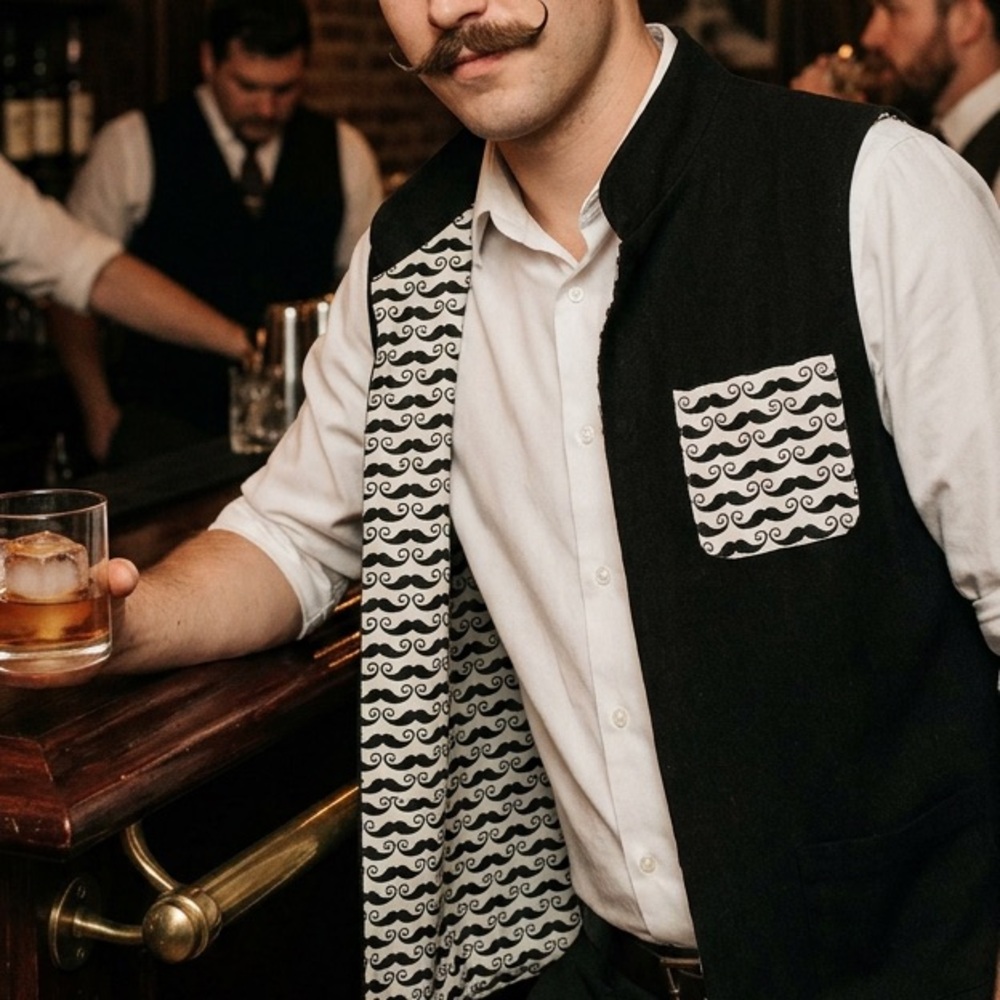 Mustache Black & White Reversible Vest
